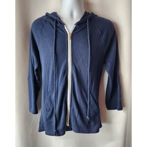 KEREN HART ZIP UP HOODIE NAVY BLUE MEDIUM NWT SOFT